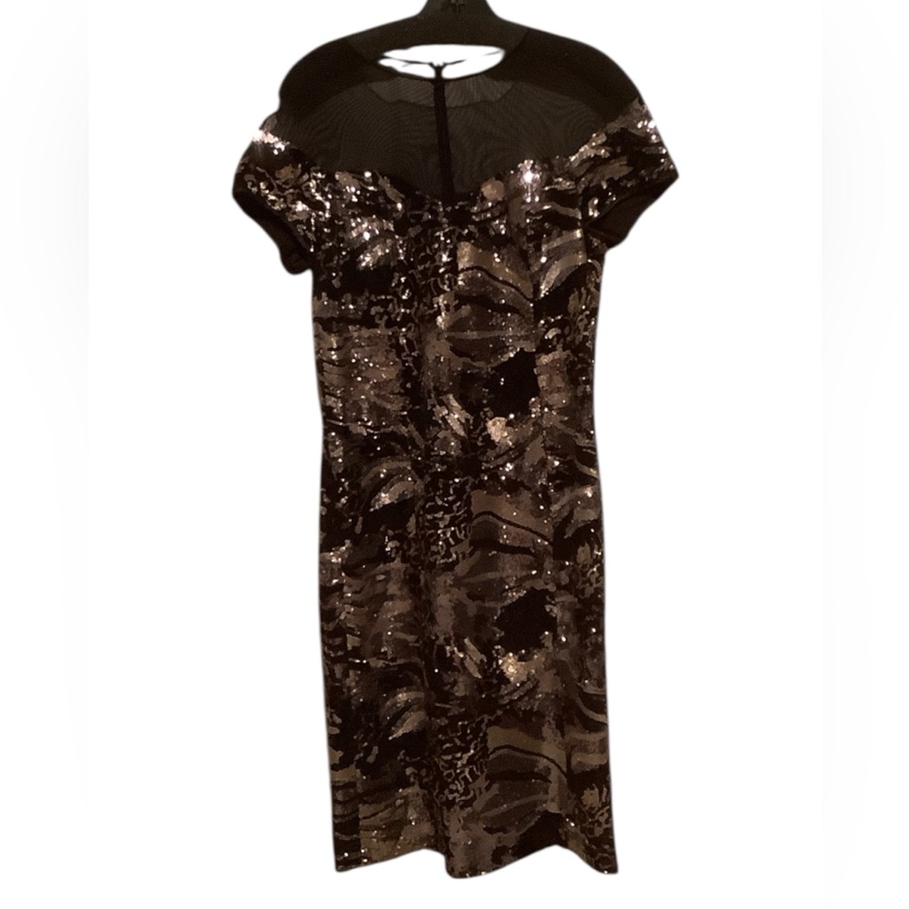 Rickie Freeman for Teri Jon Black and Silver Midi Dress